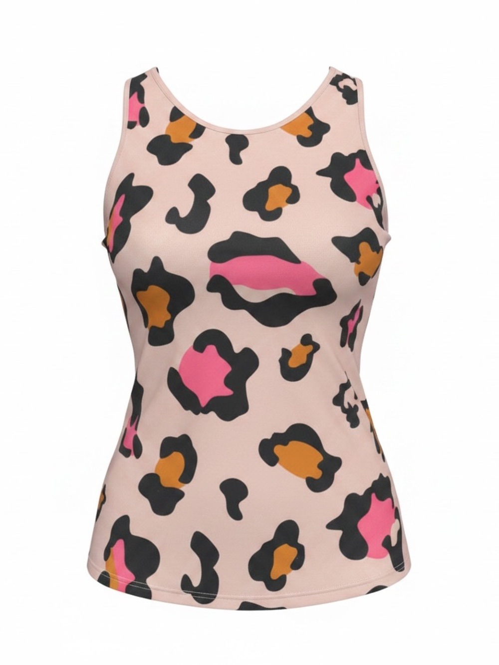 Pink Leopard-Print Scoop Neck Tank Top